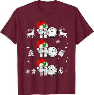 Christmas Bowling Ball Ho Ho Xmas Sports Reindeer Santa Hat T-Shirt - T-Shirt | Maroon