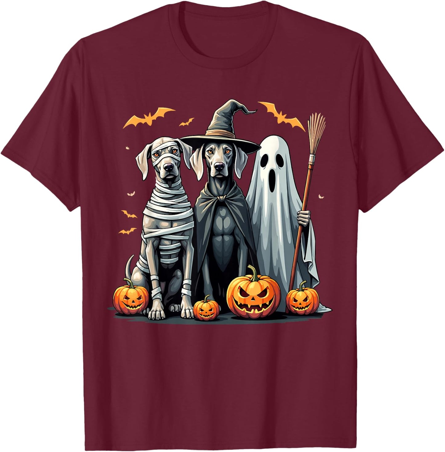 Weimaraner Halloween Costume Mummy Witch Ghost T-Shirt - T-Shirt | Maroon