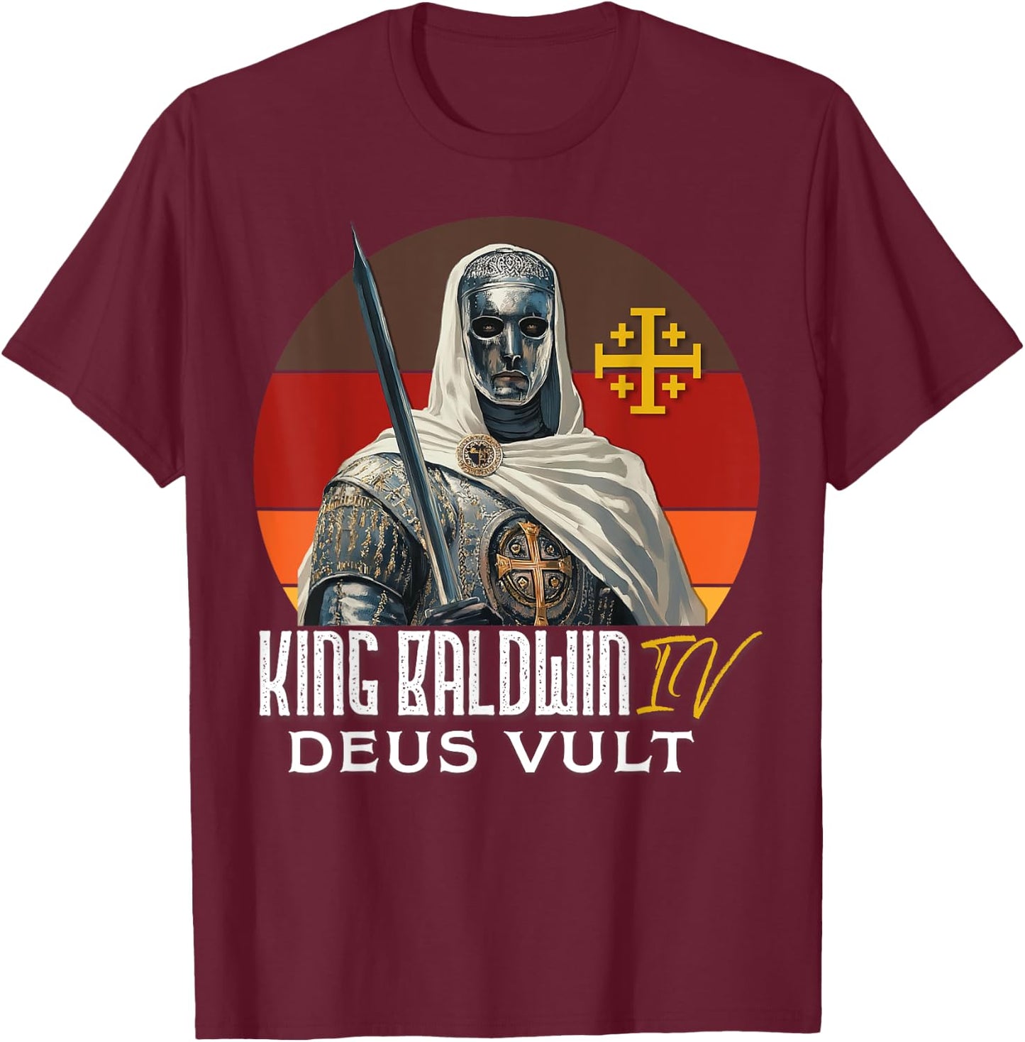 King Baldwin IV Jerusalem Cross Catholic T-Shirt - T-Shirt | Maroon