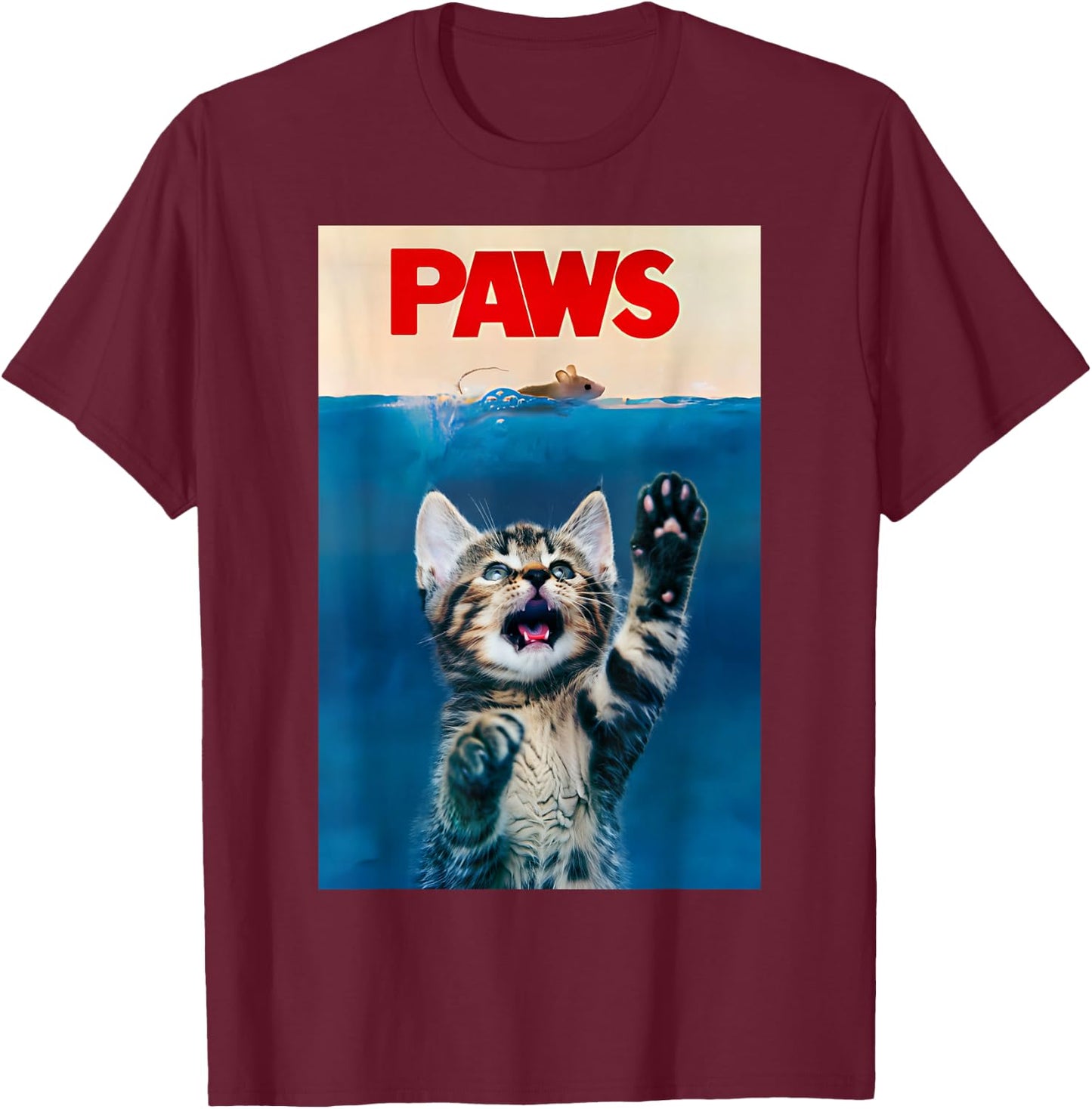 Paws Funny Cat Parody cat Lover Gift Kitten Shark Mouse Meow T-Shirt - T-Shirt | Maroon