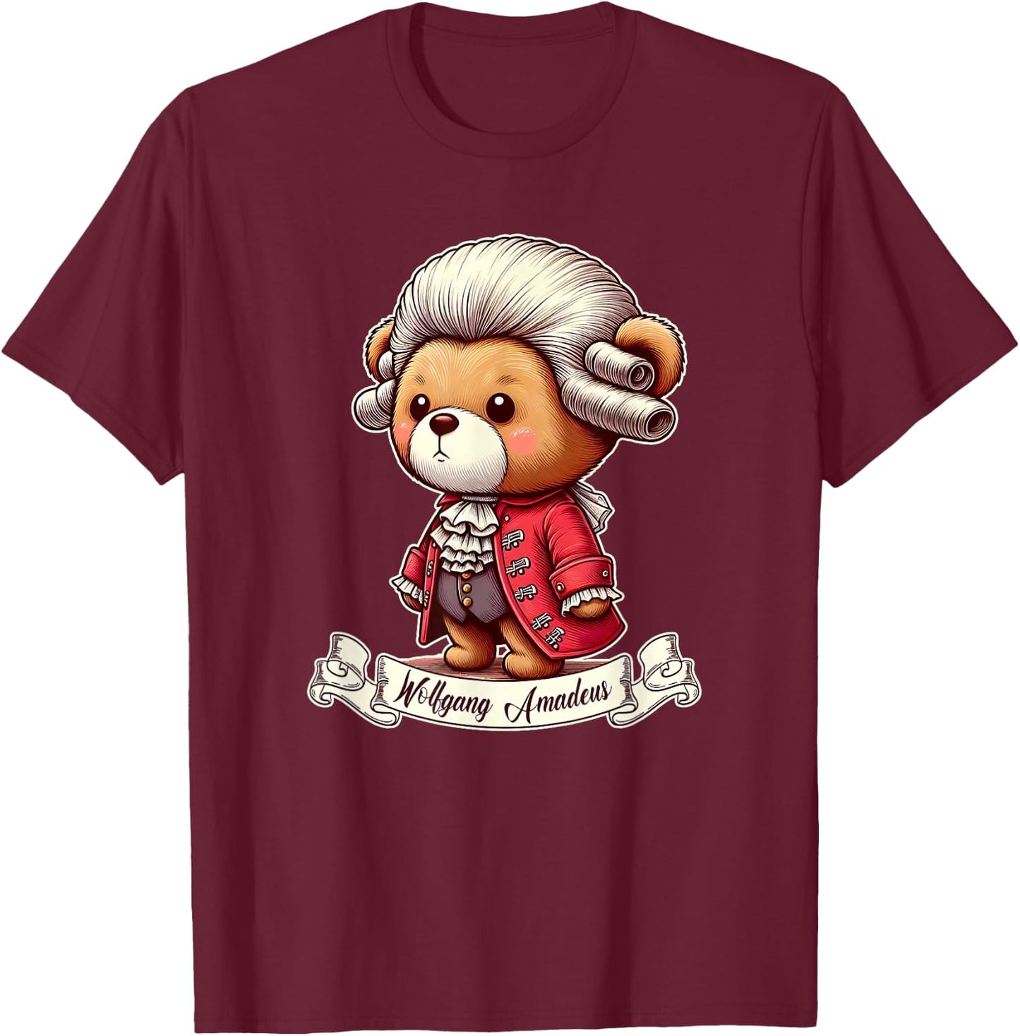 Wolgang Amadeus Mozart Shirt Cute Teddy Bear Classical Music T-Shirt - T-Shirt | Maroon