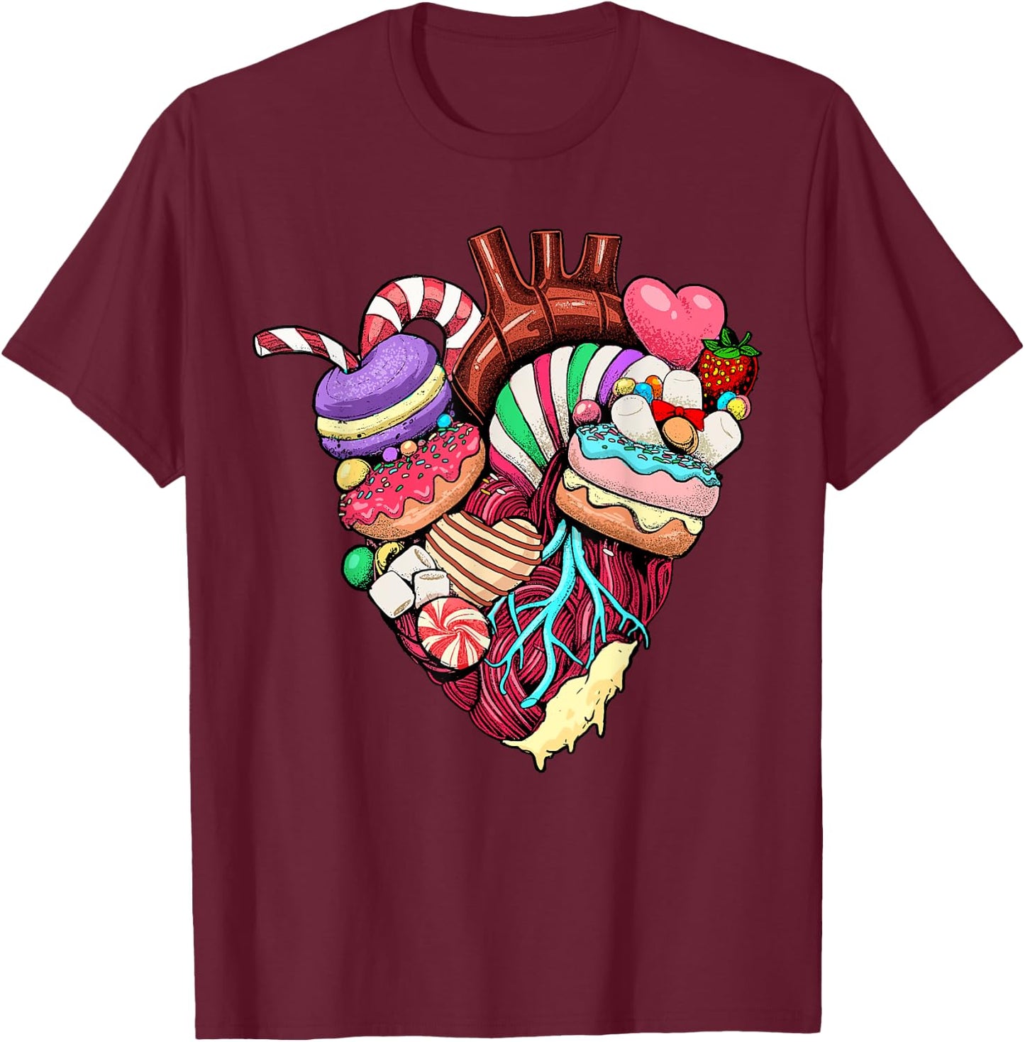 Anatomical Heart Shirt Sweet Candy Heart Cardiology Cardiac T-Shirt - T-Shirt | Maroon