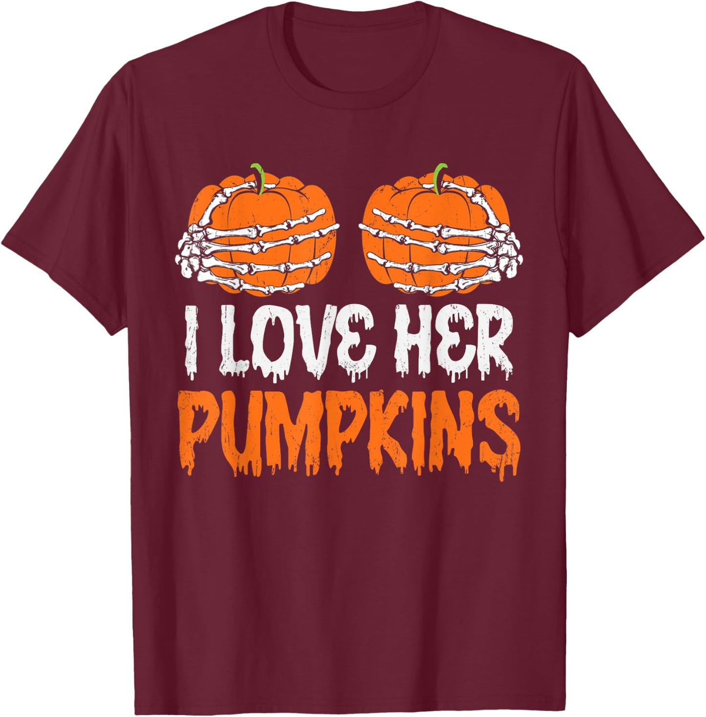 I Love His Broomstick I Love Her Pumpkins Halloween Couples T-Shirt - T-Shirt | Maroon