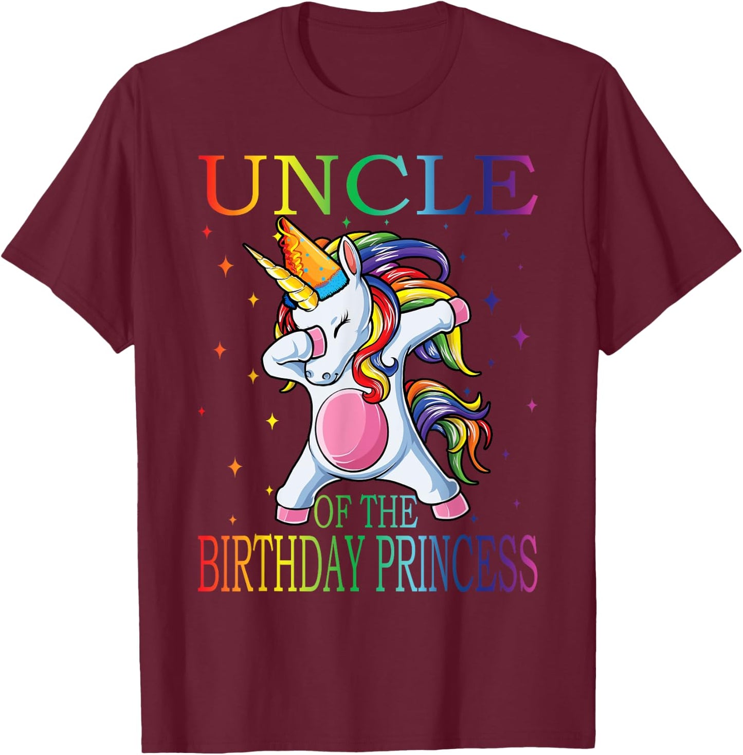 Uncle Of The Birthday Princess Unicorn T-Shirt - T-Shirt | Maroon