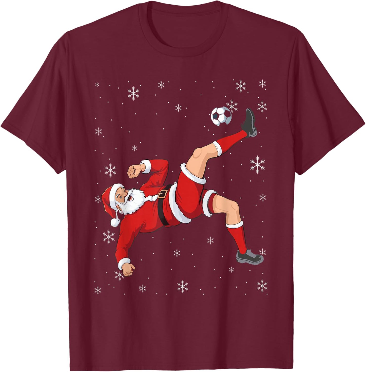 Soccer Christmas Santa Bicycle Kick Xmas Boys Men Ball Sport T-Shirt - T-Shirt | Maroon
