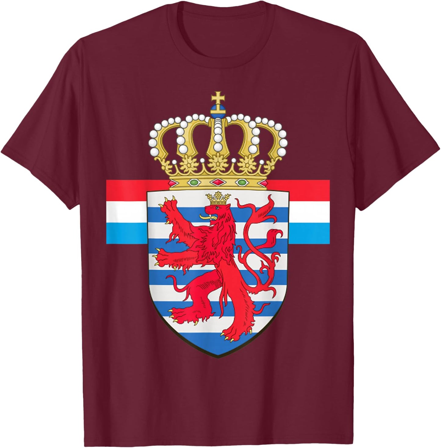 Luxembourg National Lion Emblem and Flag T-Shirt - T-Shirt | Maroon