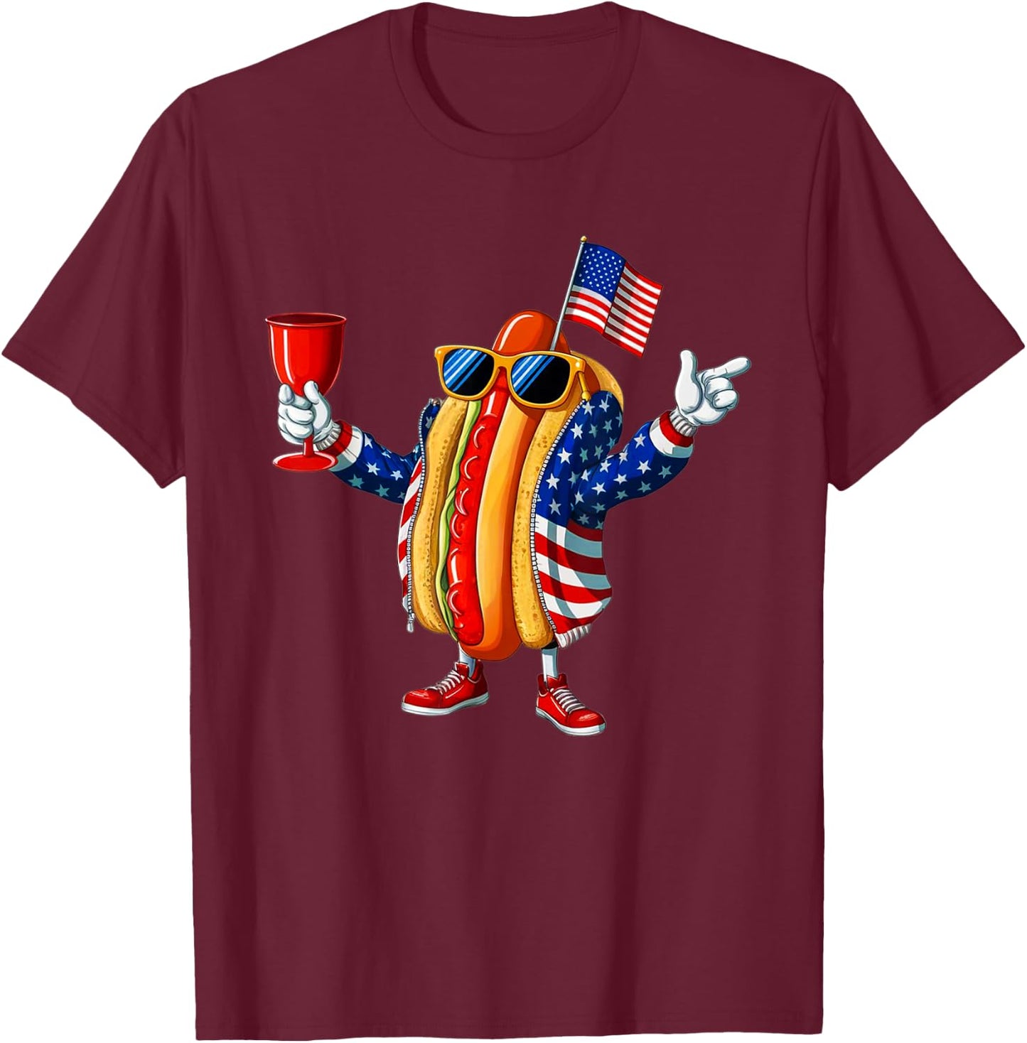 Patriotic 4th of July Hotdog Funny Fourth of July Men Women T-Shirt - T-Shirt | Maroon