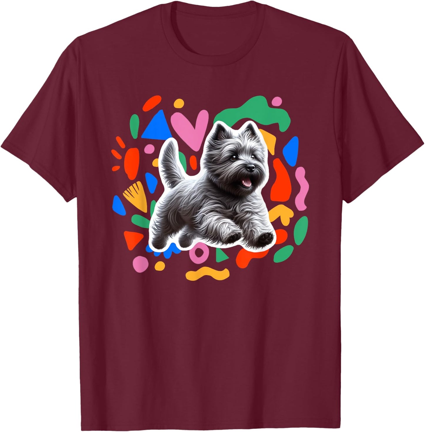 Cairn Terrier Colorful Design Dog T-Shirt - T-Shirt | Maroon