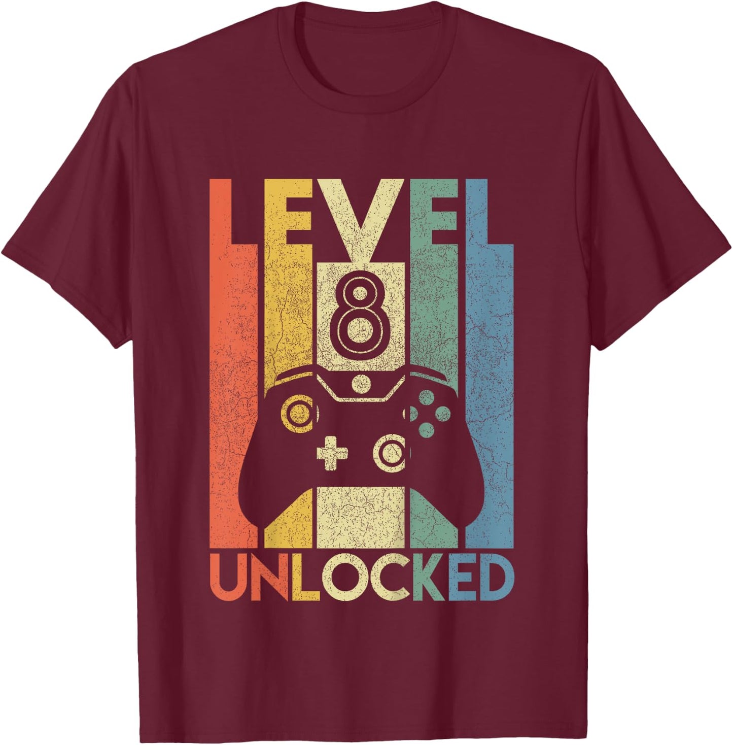 Level 8 Unlocked Funny Video Gamer 8th Birthday Gift T-Shirt - T-Shirt | Maroon