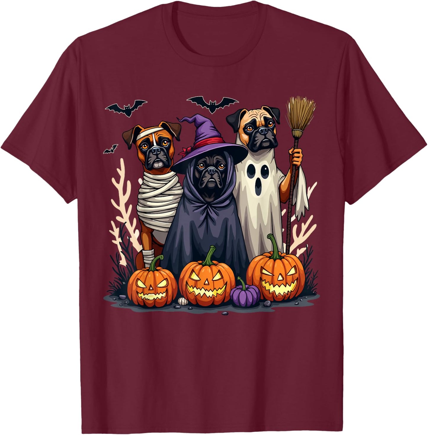 Boxer Halloween Costume Cute Spooky Dog Lover Men Women Kids T-Shirt - T-Shirt | Maroon