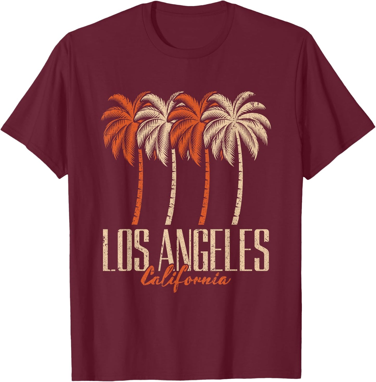 Vintage Los Angeles California Palm Trees Retro LA Graphic T-Shirt - T-Shirt | Maroon