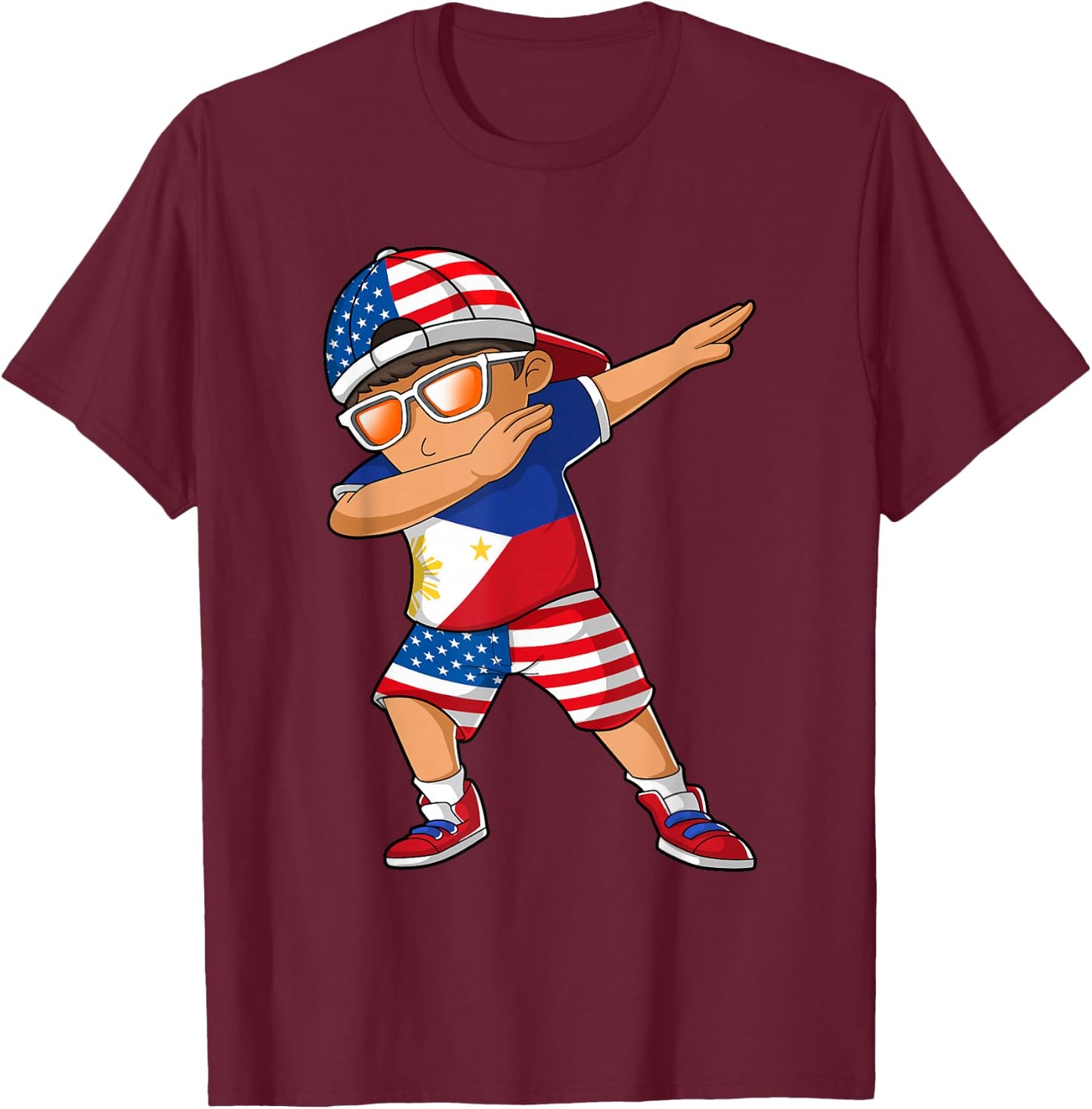 Half American Half Filipino Boy Kid Philippine Flag T-Shirt - T-Shirt | Maroon