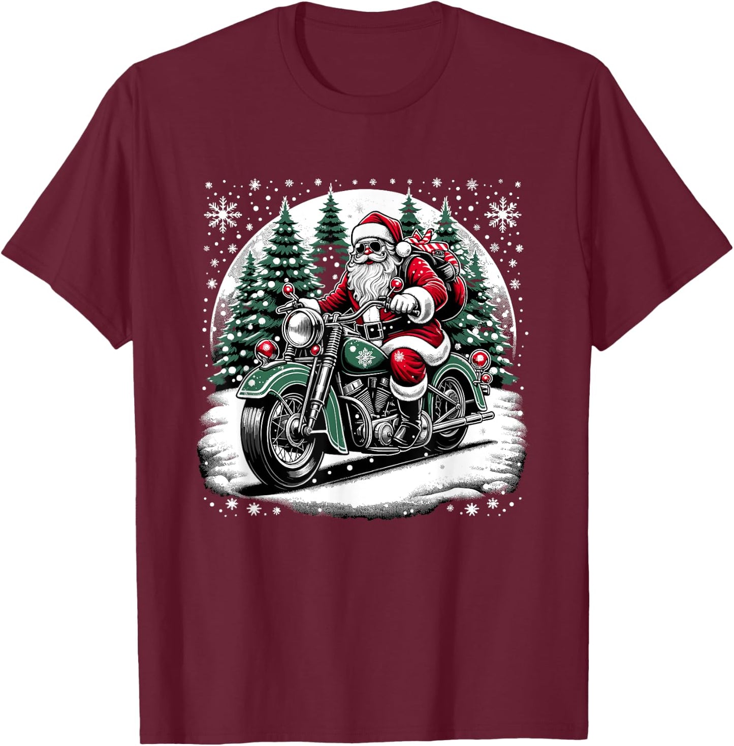 Santa Riding A Vintage Motorcycle Biker Santa Xmas T-Shirt - T-Shirt | Maroon