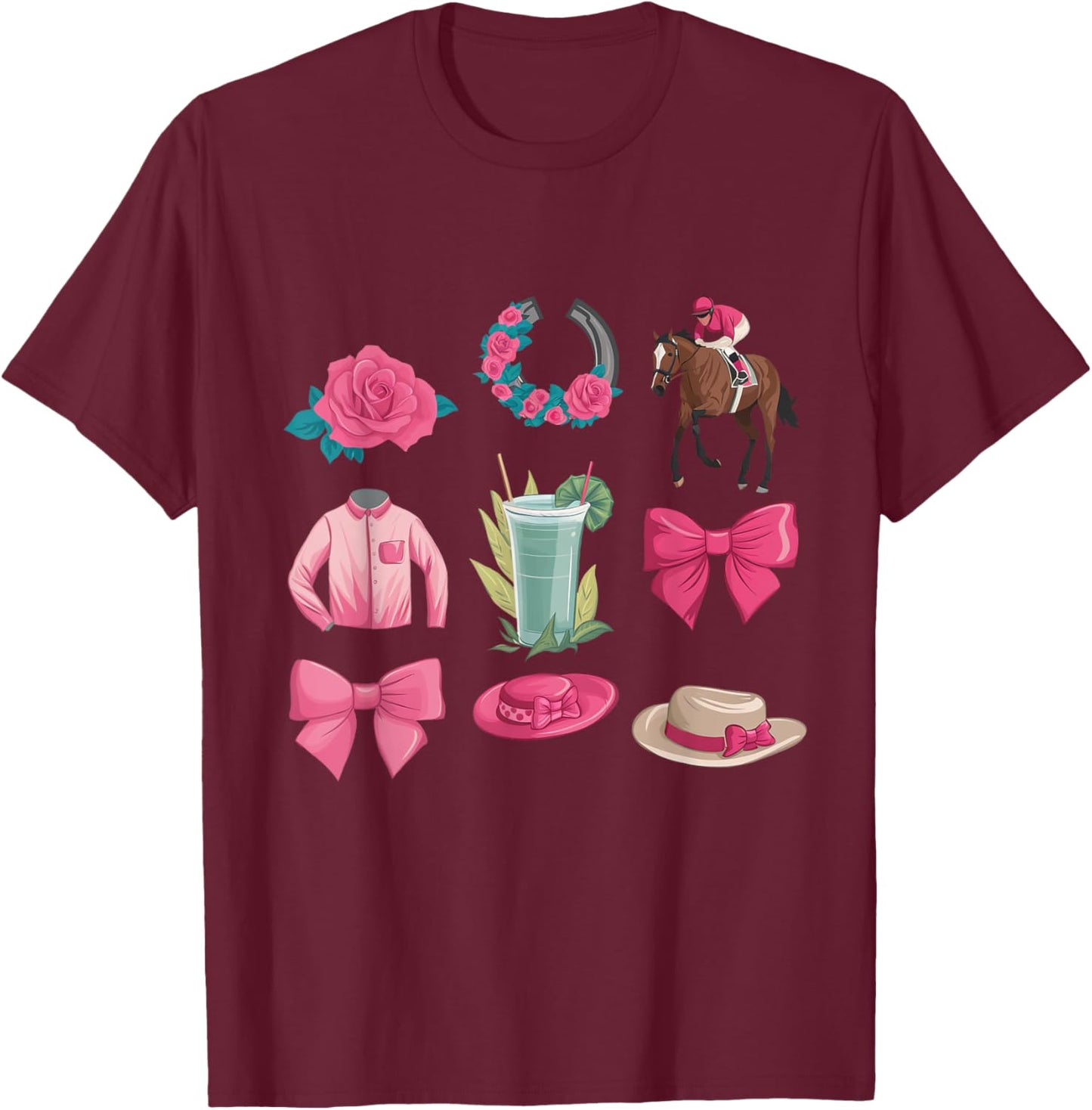 Pink Coquette Bow Derby Day Horse Racing Derby T-Shirt - T-Shirt | Maroon