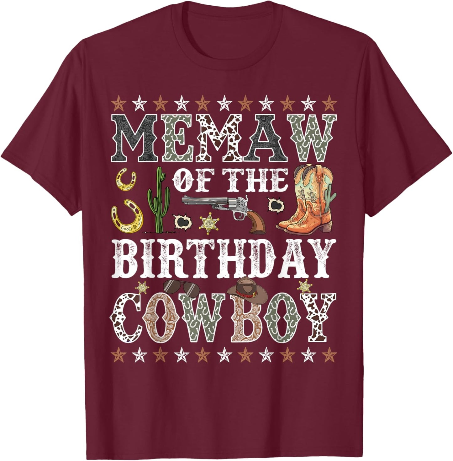 Memaw Of The Birthday Cowboy Rodeo Memaw T-Shirt - T-Shirt | Maroon