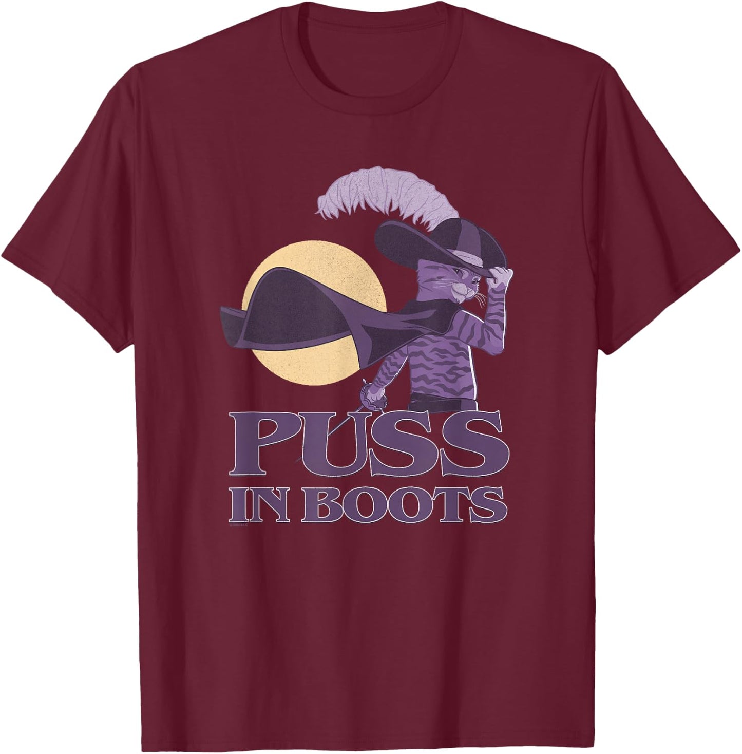 DreamWorks Puss In Boots: The Last Wish Silhouette Puss Logo T-Shirt - T-Shirt | Maroon