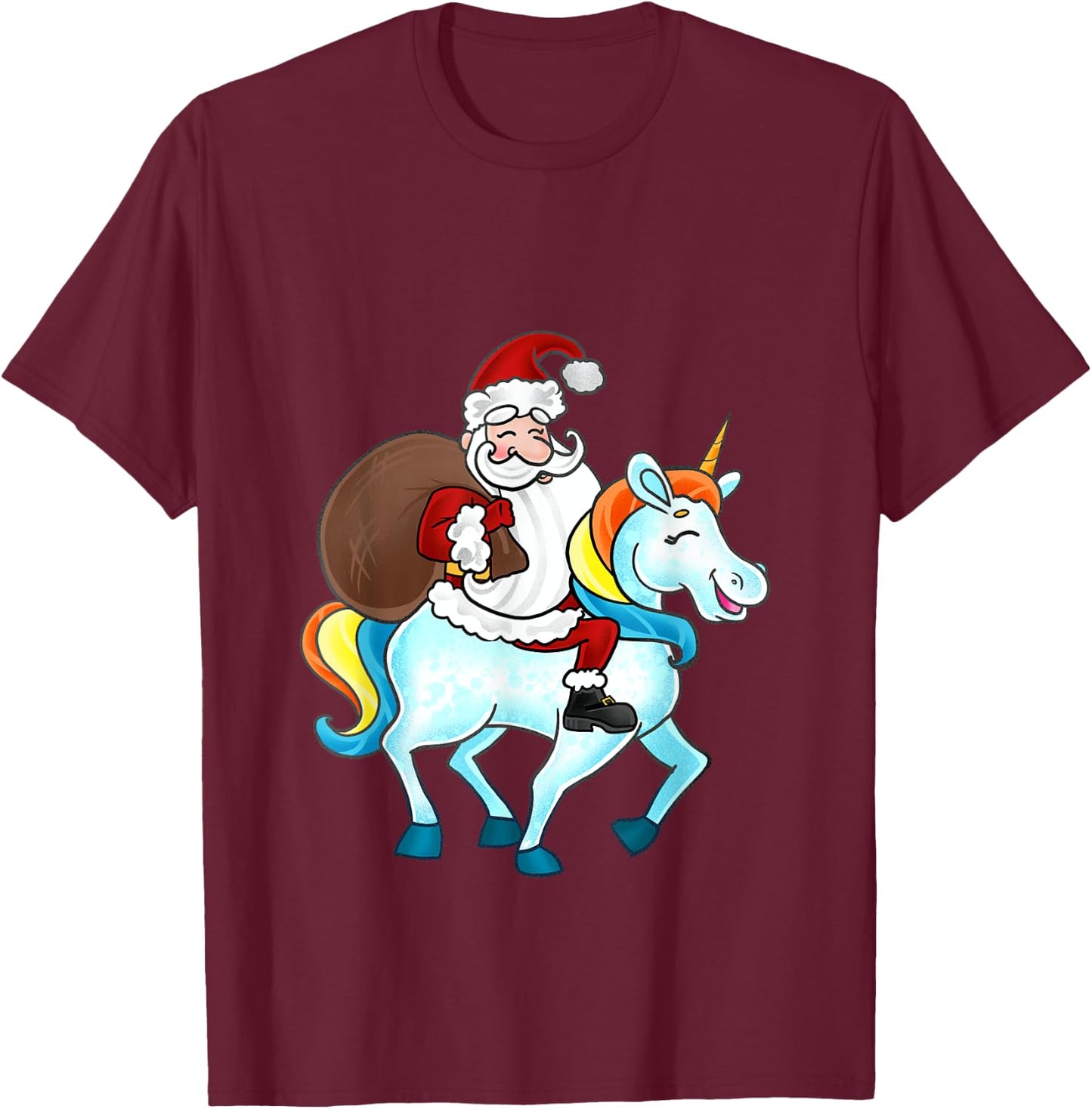 Funny Santa Claus Riding A Unicorn Cute Christmas Lover T-Shirt - T-Shirt | Maroon