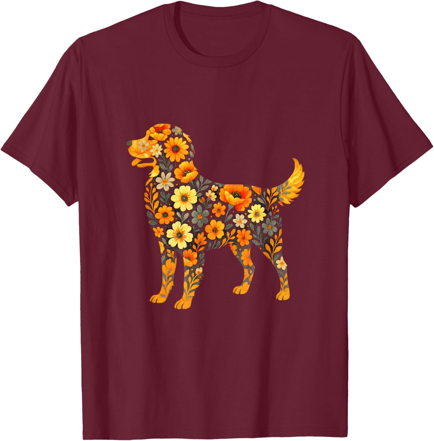 Wildflower Golden Retriever - Puppy Art T-Shirt - T-Shirt | Maroon