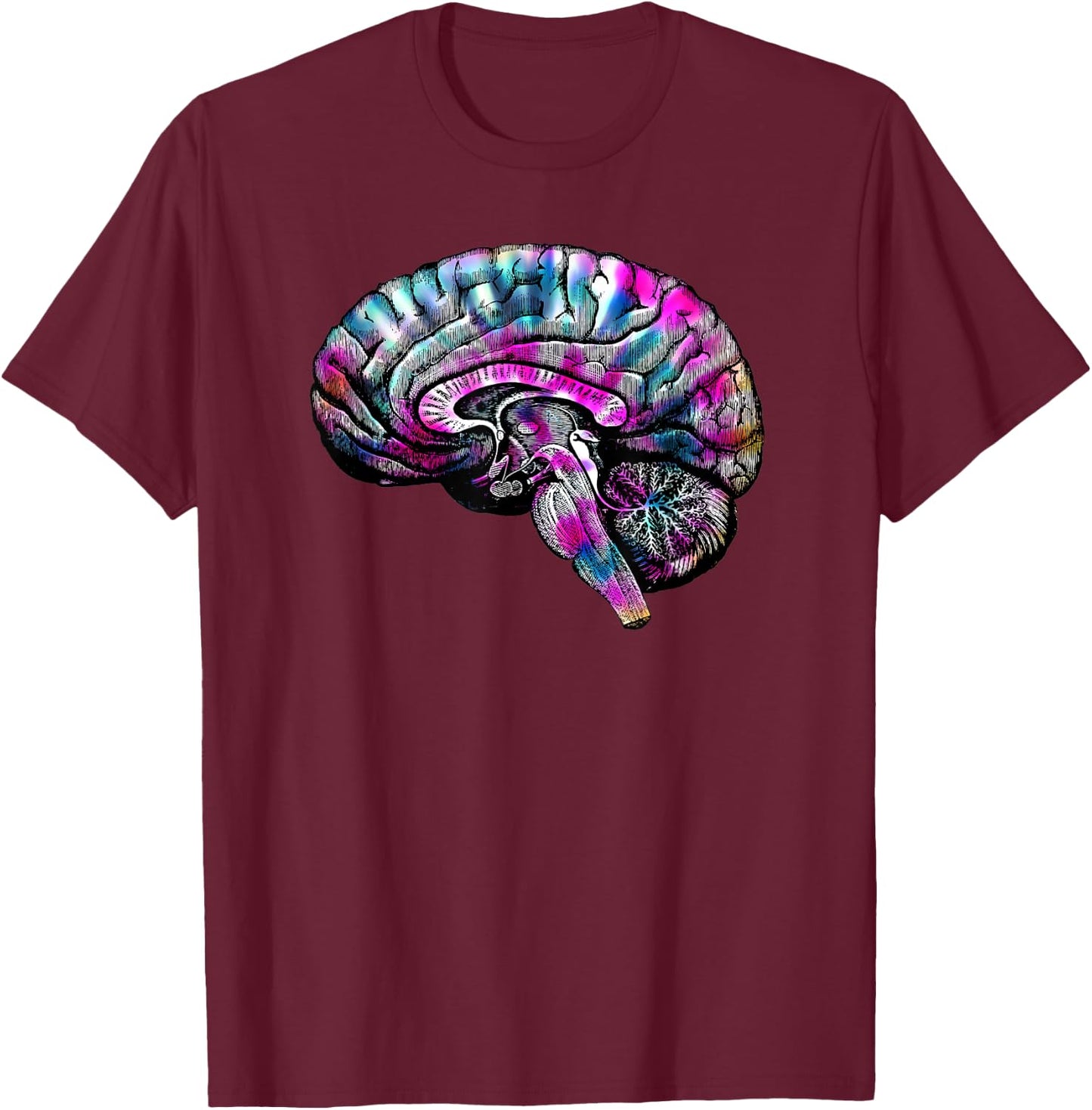 Psychedelic Art Creative Tie Dye Human Brain Retro Women Men T-Shirt - T-Shirt | Maroon
