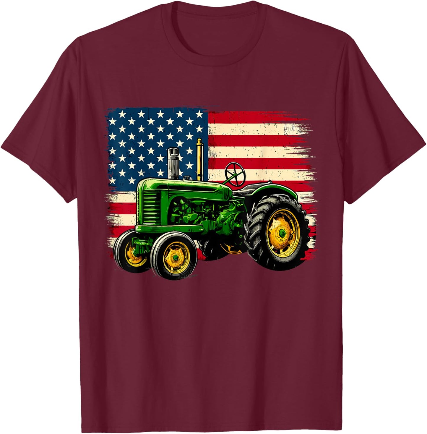 Patriotic Farmer 4th of July Tractor USA Flag T-Shirt - T-Shirt | Maroon