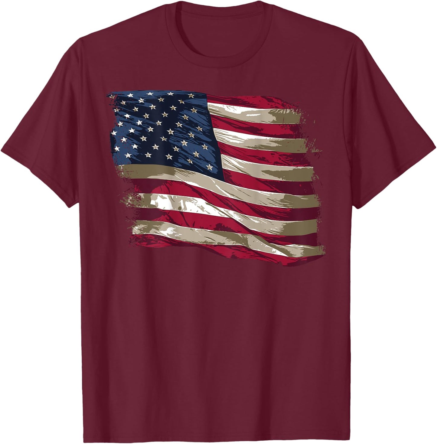 Vintage Distressed American Flag (Design on Back) T-Shirt - T-Shirt | Maroon