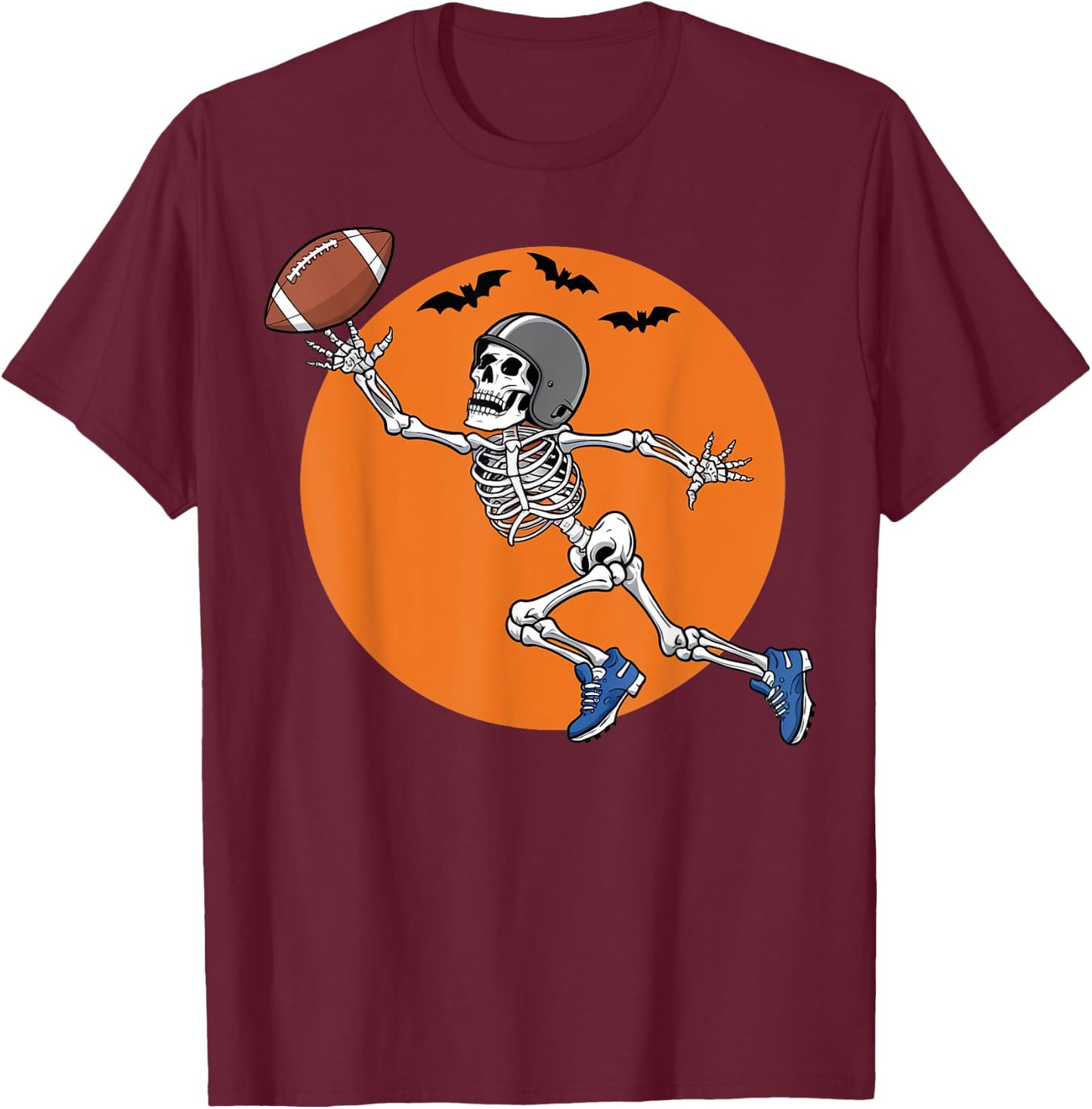 American Football Skeleton Halloween Gifts Men Women Boys T-Shirt - T-Shirt | Maroon