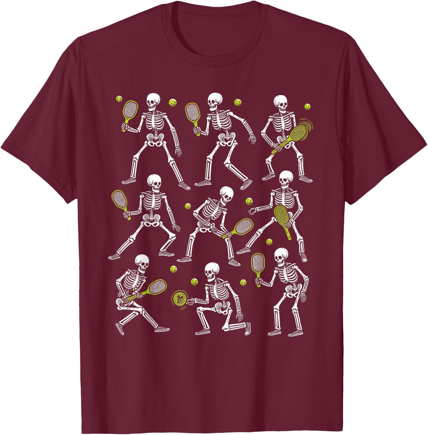 Funny Halloween Pickle Ball Skeletons Play Pickle Ball Boys T-Shirt - T-Shirt | Maroon