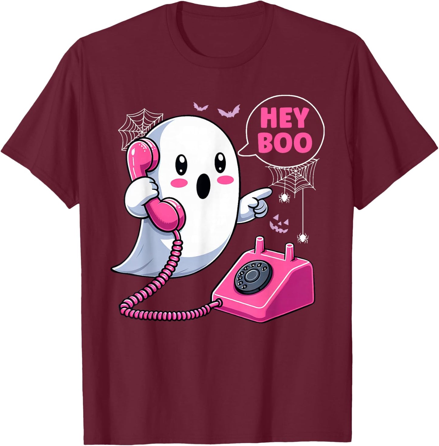 Groovy Hey Boo Cute Ghost Funny Halloween Girls Women Kids T-Shirt - T-Shirt | Maroon