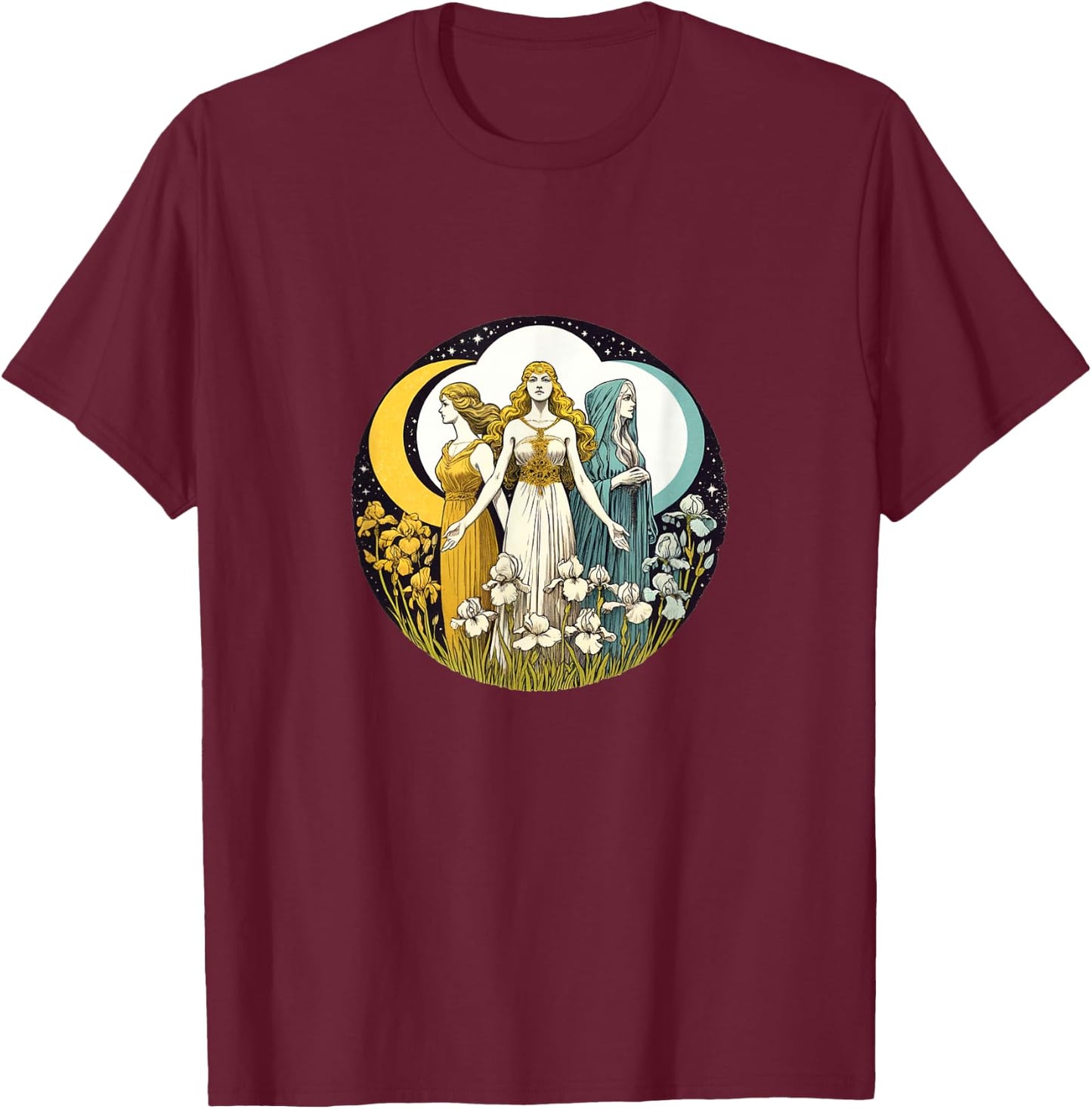 Triple Goddess Moon Goddesses maiden mother crone pagan T-Shirt - T-Shirt | Maroon