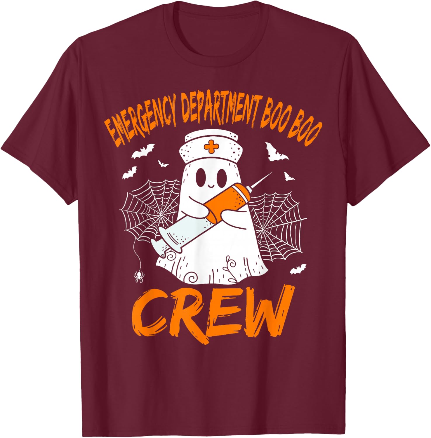 Emergency Department Boo Crew Ghost ER Nurse Halloween T-Shirt - T-Shirt | Maroon