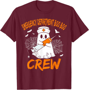 Emergency Department Boo Crew Ghost ER Nurse Halloween T-Shirt - T-Shirt | Maroon