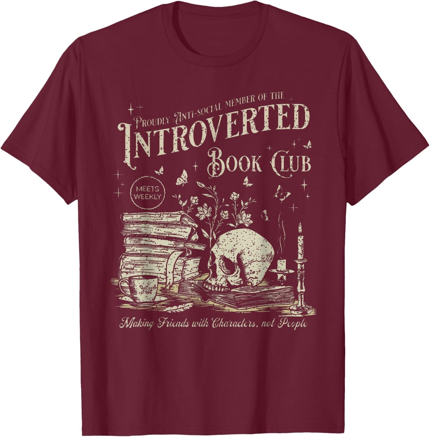 Retro Proud Anti Social Member Of Introverted Book Club T-Shirt - T-Shirt | Maroon