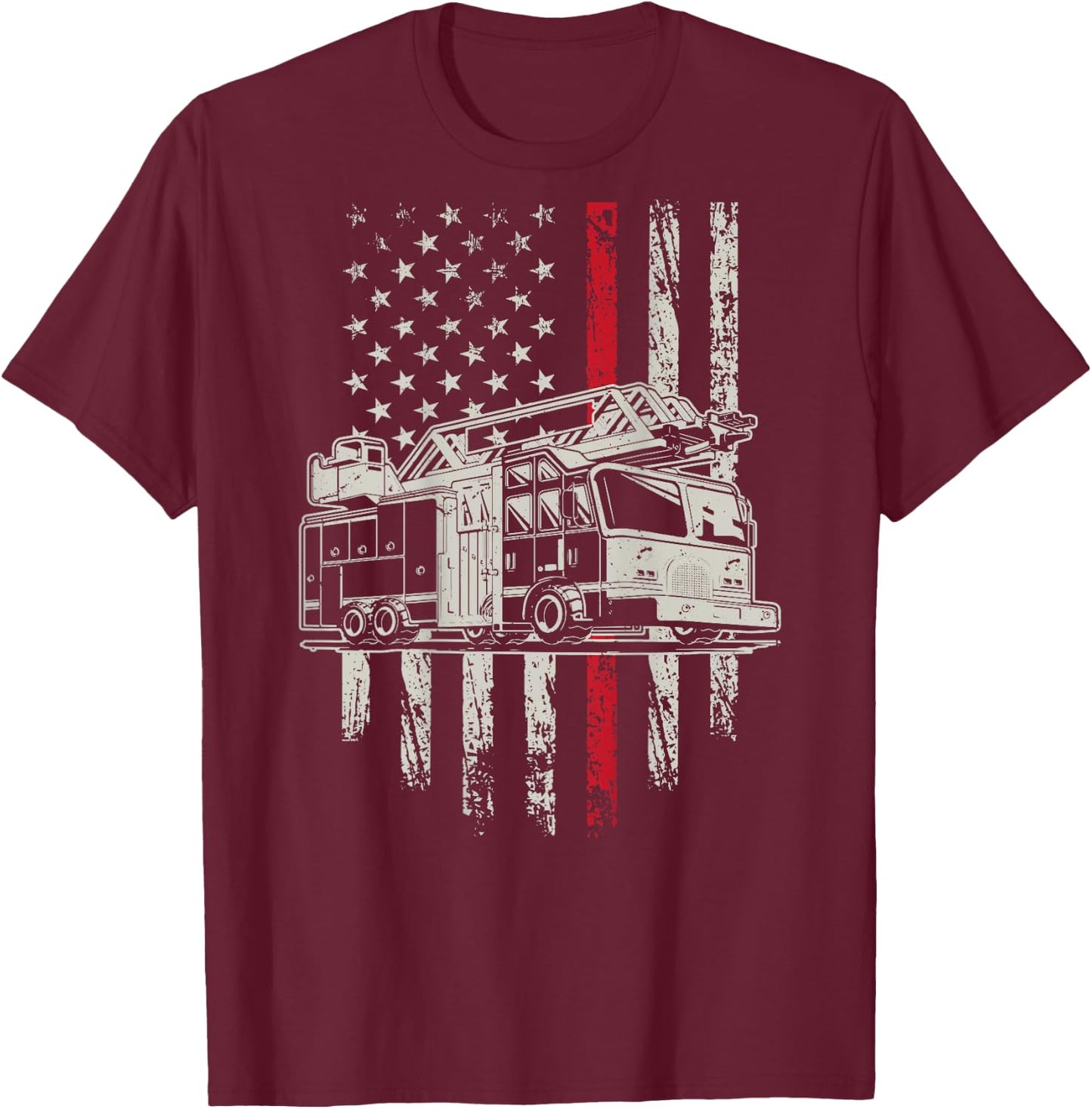 USA Flag Firefighter 4th Of July Patriotic Design On Back T-Shirt - T-Shirt | Maroon