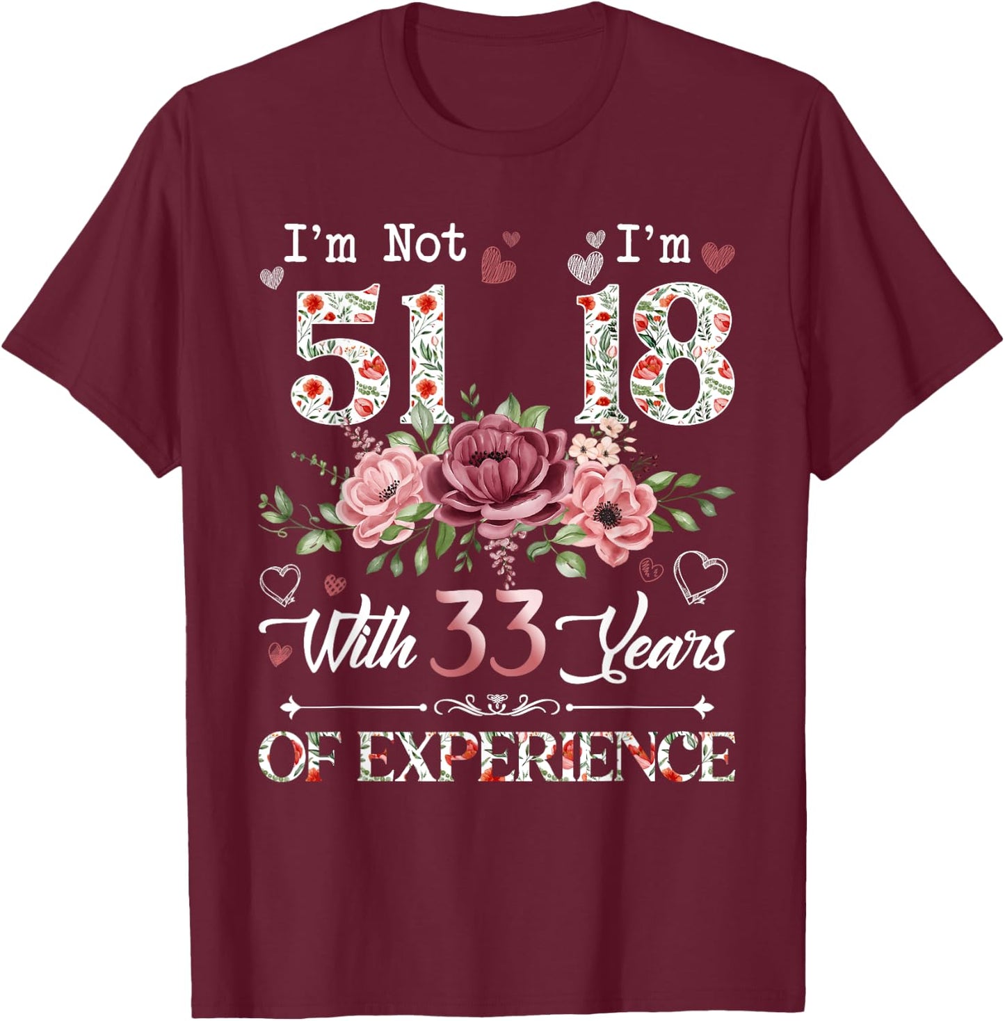 I'm Not 51 I'm 18 With 33 Years of Experience 51st Birthday T-Shirt - T-Shirt | Maroon