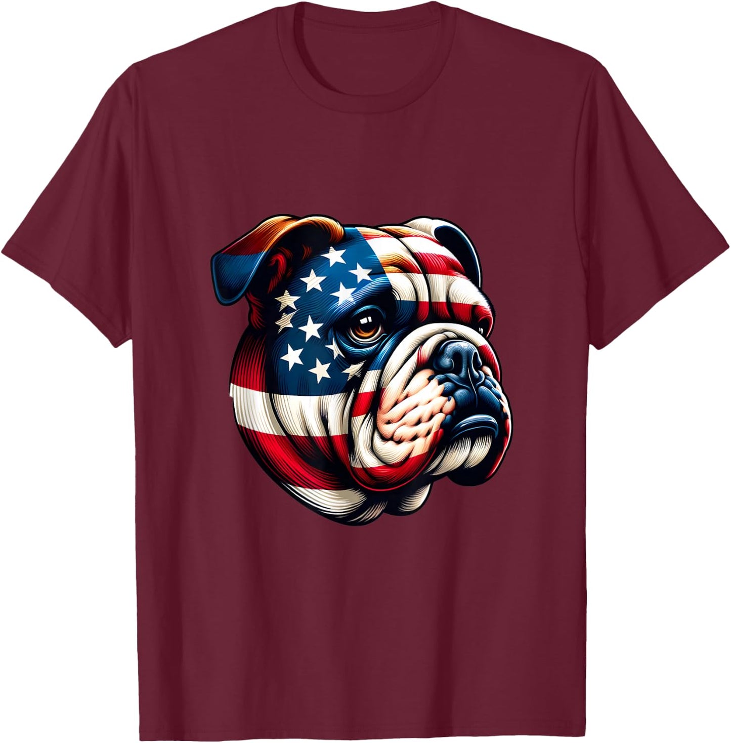 Patriotic English Bulldog Lover Owner Men American USA Flag T-Shirt - T-Shirt | Maroon