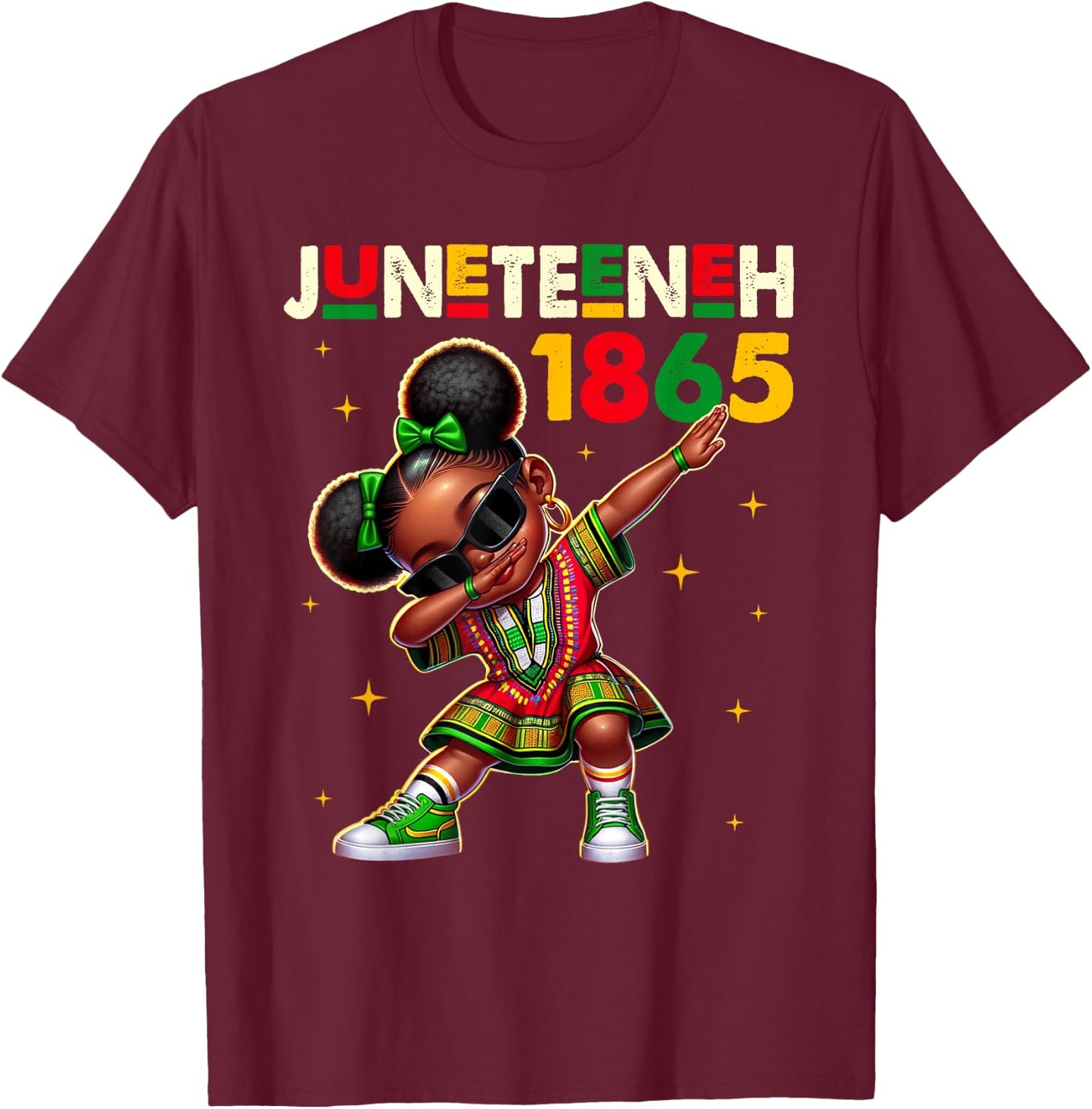 Juneteenth Dabbing Black Girls Queen Melanin Brown Skin Dab T-Shirt - T-Shirt | Maroon