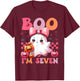 Boo I'm Seven Ghost Seventh 7th Birthday Halloween Girls T-Shirt - T-Shirt | Maroon