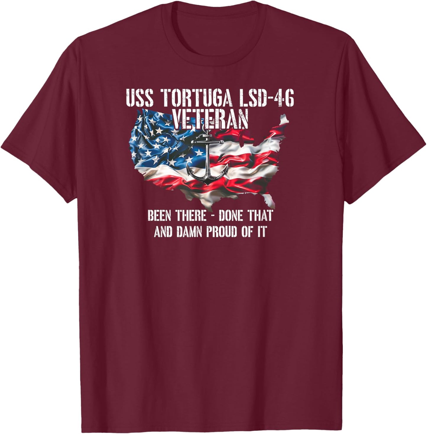 USS Tortuga LSD-46 Dock Landing Ship Veteran US Flag T-Shirt - T-Shirt | Maroon