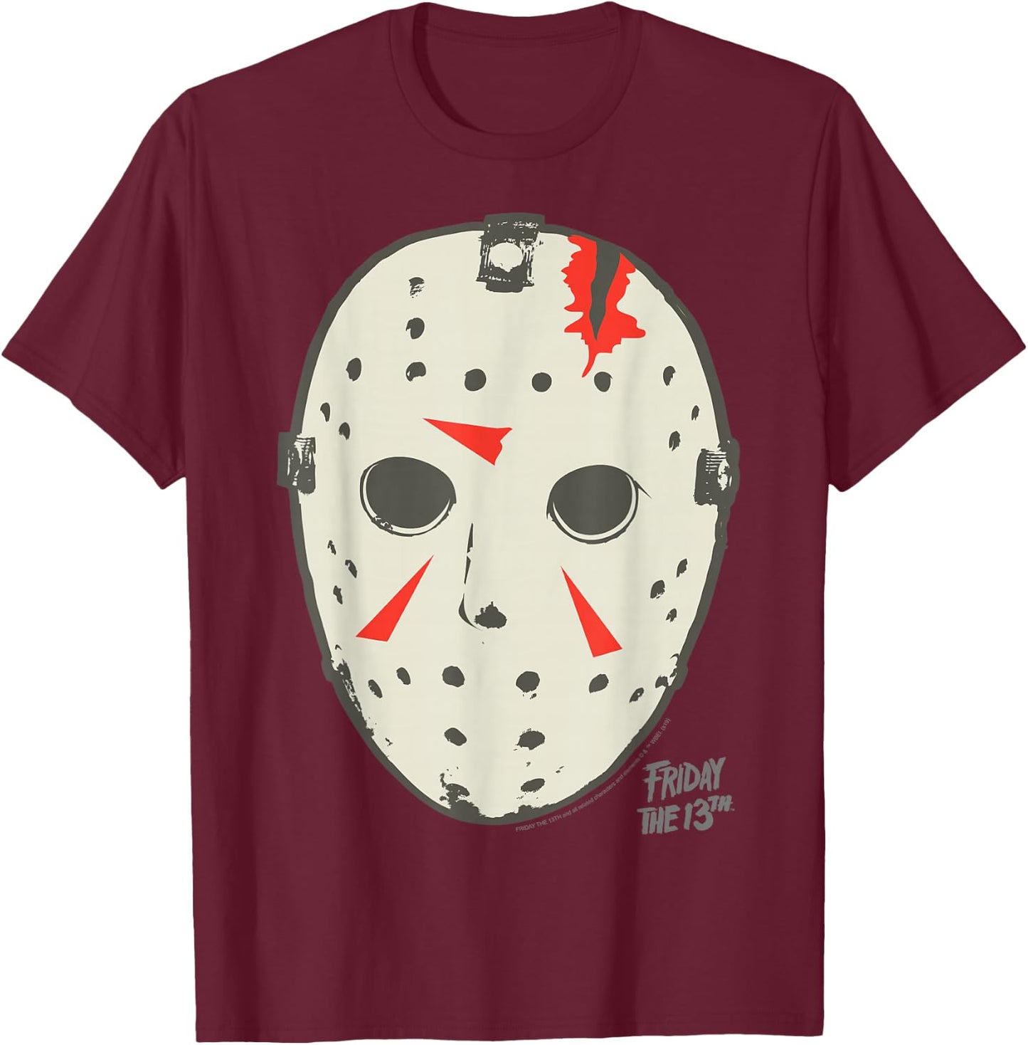 Friday The 13th Jason Damaged Mask T-Shirt - T-Shirt | Maroon