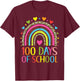 100 Days Of School Leopard Rainbow Happy 100th Day Teacher T-Shirt - T-Shirt | Maroon
