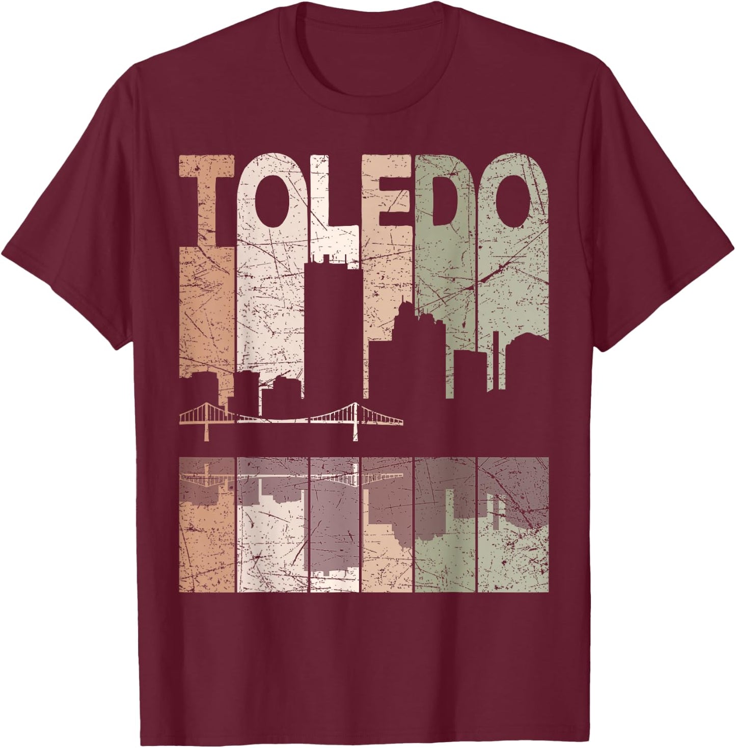 Toledo Vintage Toledo Ohio Retro Toledo Skyline , Small, Black T-Shirt - T-Shirt | Maroon