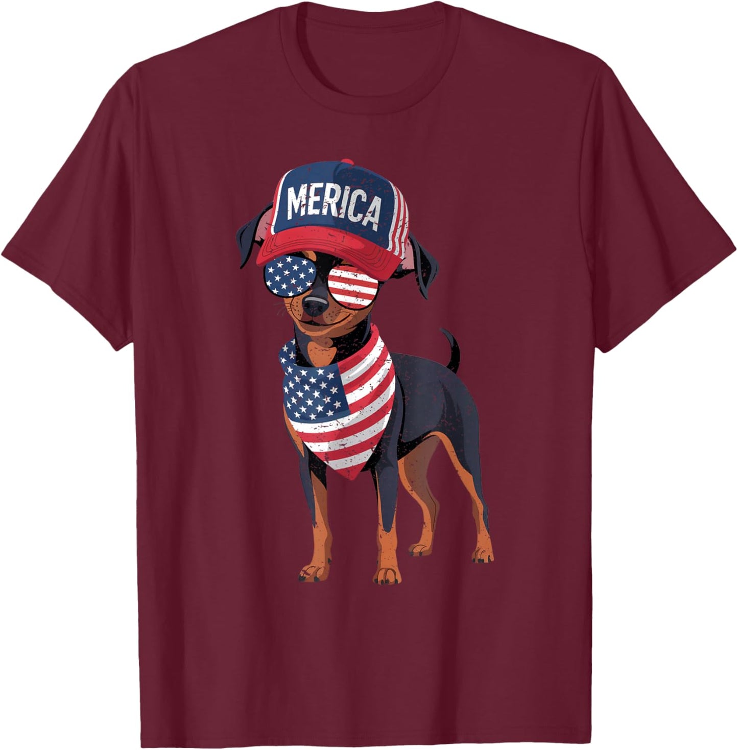 Min Pin 4th of July US American Flag Dog Patriotic T-Shirt - T-Shirt | Maroon