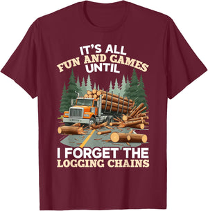 Log Truck Driver Timber Lorry Funny Logging Truck T-Shirt - T-Shirt | Maroon