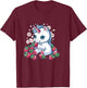 Strawberry Unicorn Cute Floral Strawberries Animal Print T-Shirt - T-Shirt | Maroon