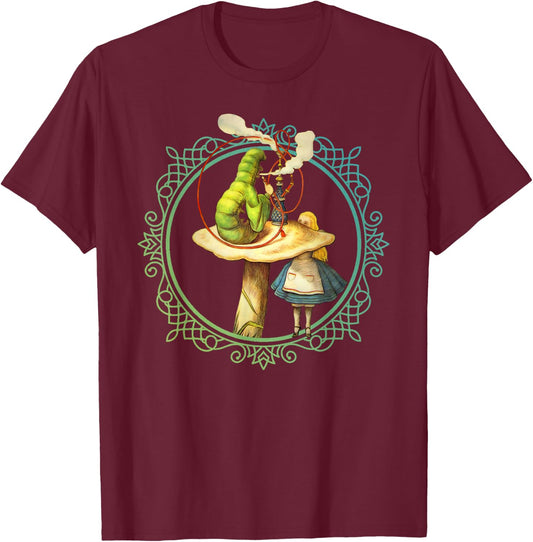 Alice and the Smoking Caterpillar - T Shirt Design T-Shirt - T-Shirt | Maroon