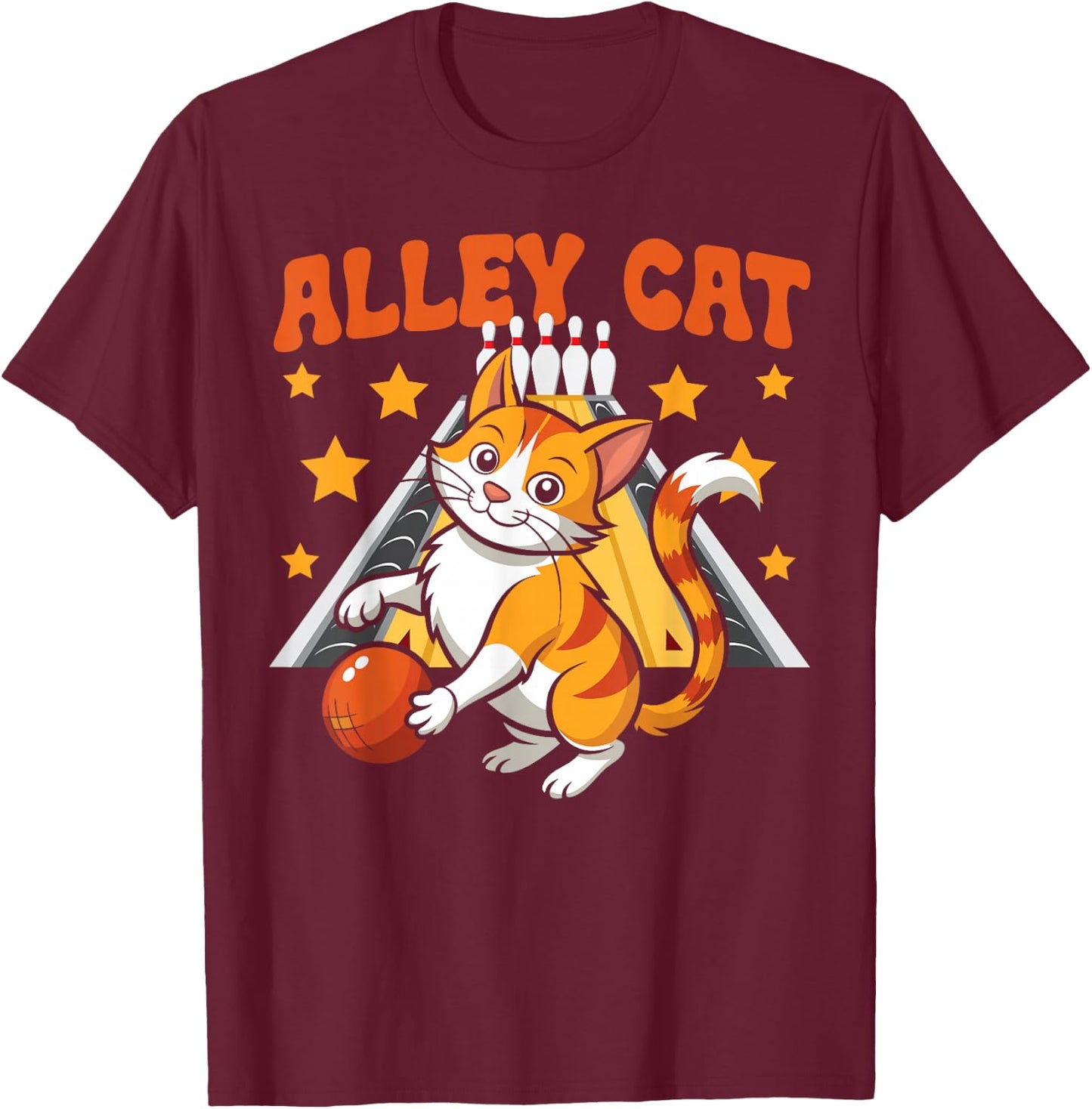 Funny Bowling Cat Pun Alley Cat T-Shirt - T-Shirt | Maroon