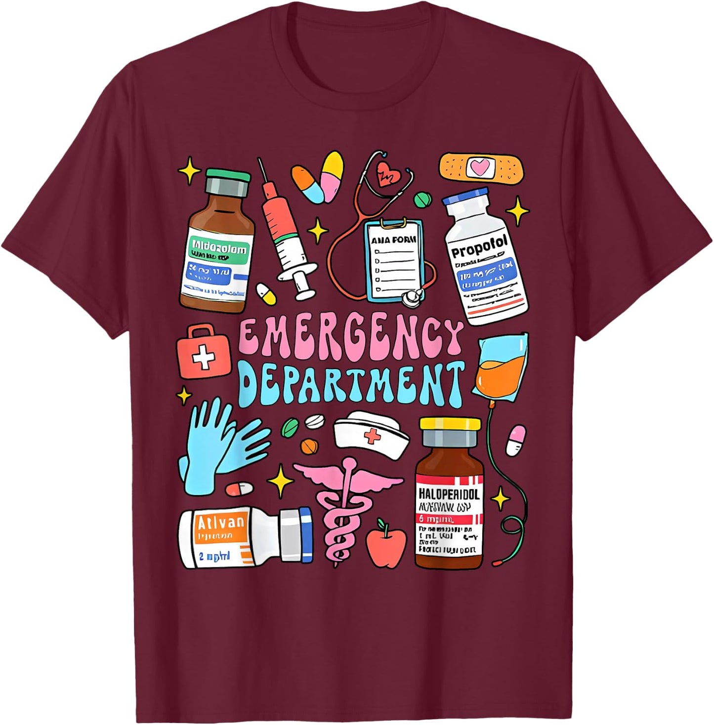 Retro Emergency Department Emergency Room ER ED Nurse Tech T-Shirt - T-Shirt | Maroon
