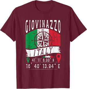 Giovinazzo Italy Flag Italia GPS Coordinates Of Giovinazzo T-Shirt - T-Shirt | Maroon