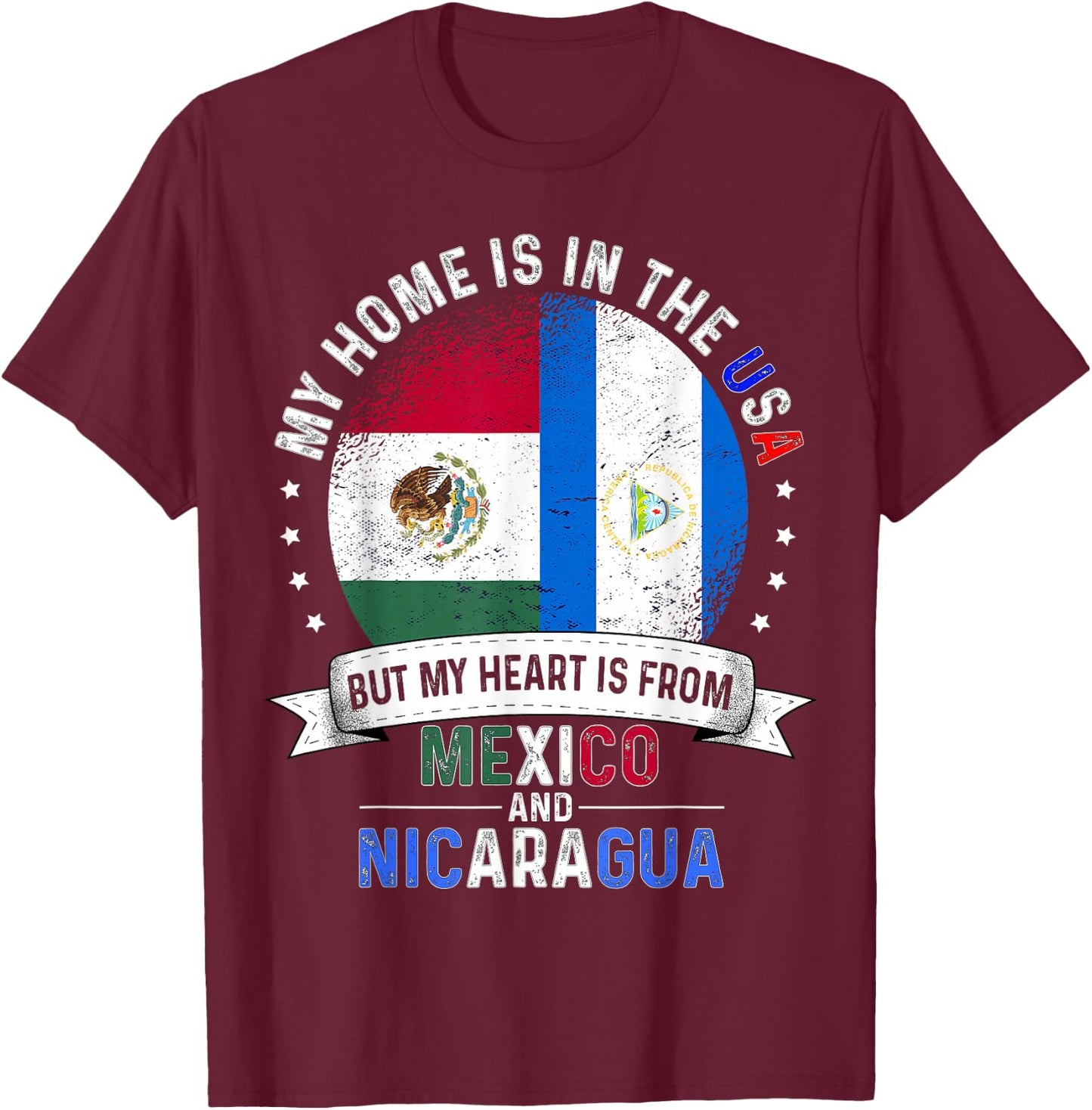 American Mexican Nicaraguan Flags USA Mexico Nicaragua T-Shirt - T-Shirt | Maroon