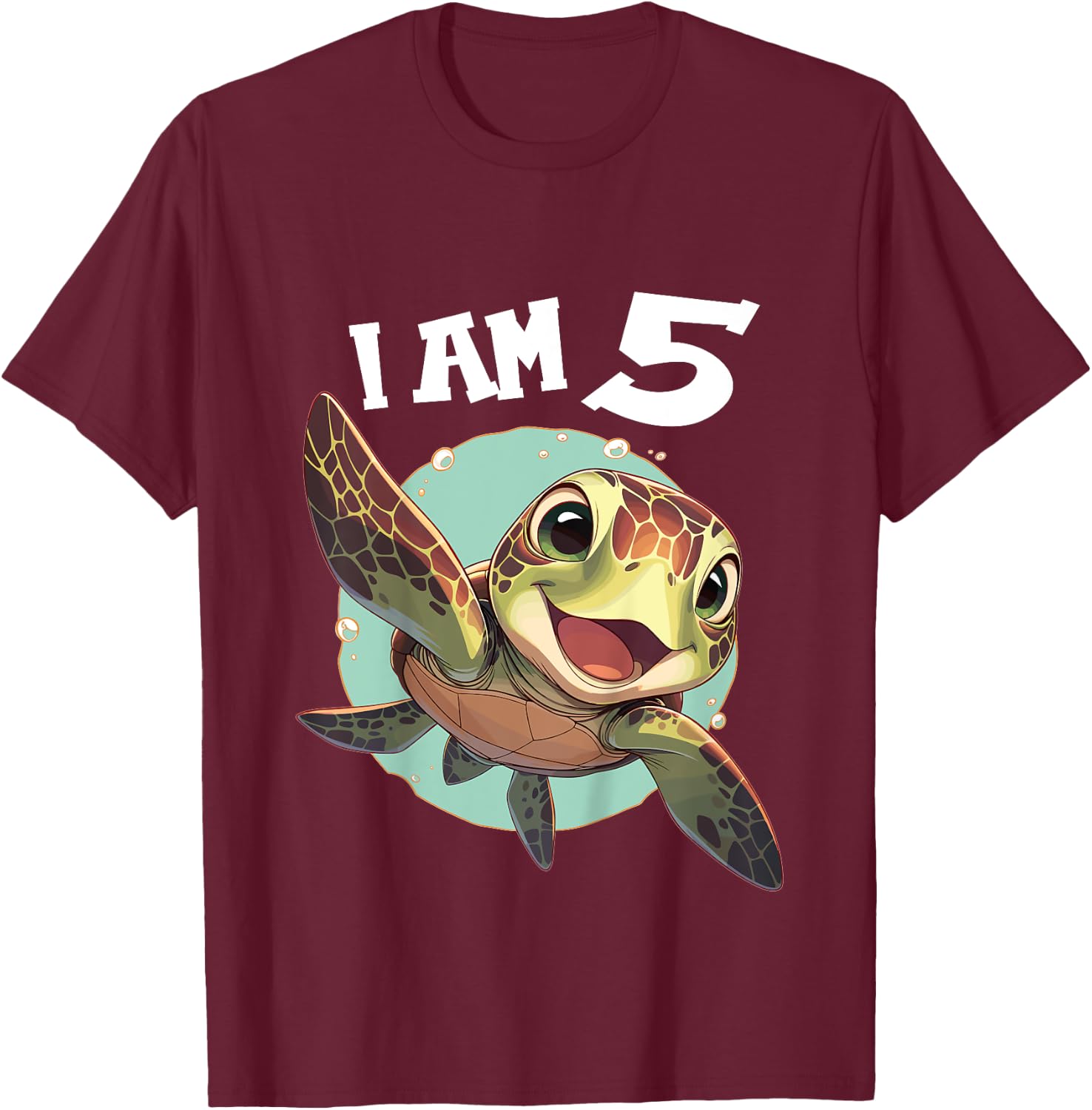 Kids 5 Years old 5 birthday Sea Turtles Boy Girl Sea Turtle T-Shirt - T-Shirt | Maroon